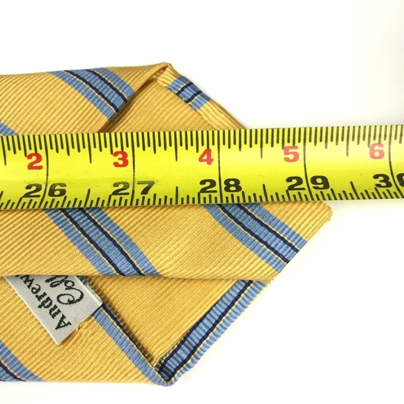 ANDREW'S TIES Collection Men's 100% Silk Designer Striped Yellow Blue Necktie - Picture 11 of 11